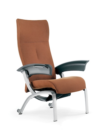 A rust-colored Nala Patient Chair, viewed from a 45-degree angle.