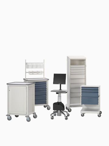 Herman Miller healthcare carts in various configurations. Select to go to the Procedure/Supply Carts product page. 